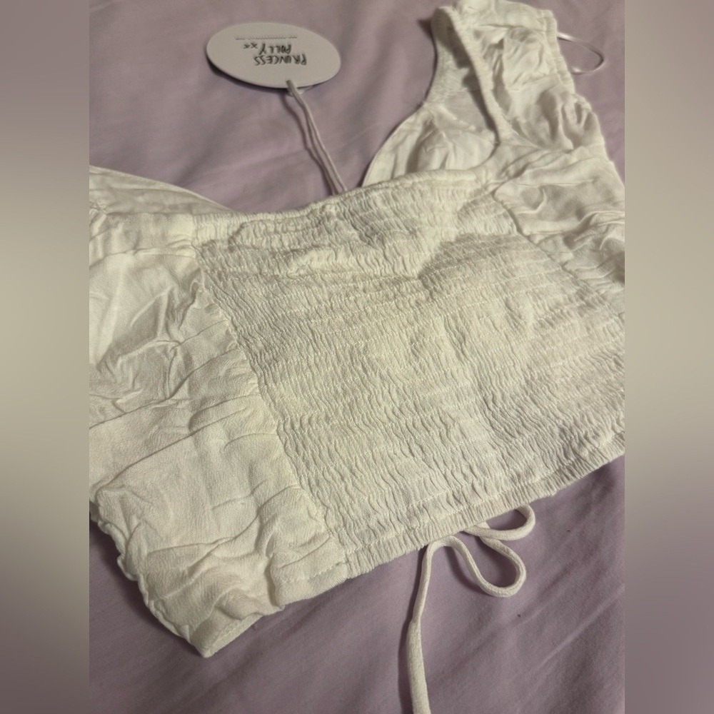NWT‎ Princess Polly Crop Blouse Coquette Top White Ruched Drawstring Size US 8 - Picture 6 of 6